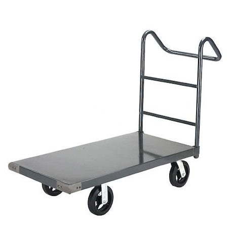 Platform Truck W/Steel Deck, 8 Rubber Casters With Ergo Handle, 48 X 30, 2400 Lb. Capacity